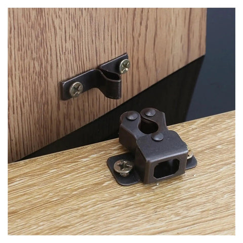 Grab 14 PCS Cabinet Latches For Kitchen Wardrobes! Automatic Spring Catch attached to wooden cabinet door.