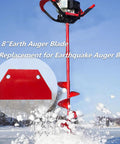 Durable 8 Inch Tungsten Carbide Coated Auger Blade Replacement Kit with red blade and snow-covered drill auger in use