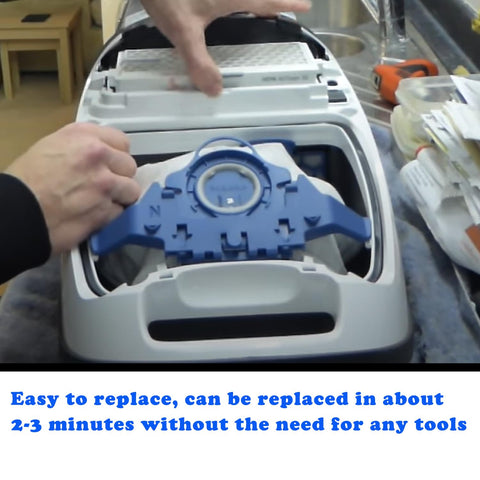 Person installing Your Go To Replacement Filter For Miele Vacuum Cleaners Fits C2 C3 S4 S5 S6 S8 Series AirClean H13.