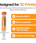 High Temperature Thermal Grease Paste For 3D Printers And High Heat Electronics, non-conductive, non-silicone in syringe