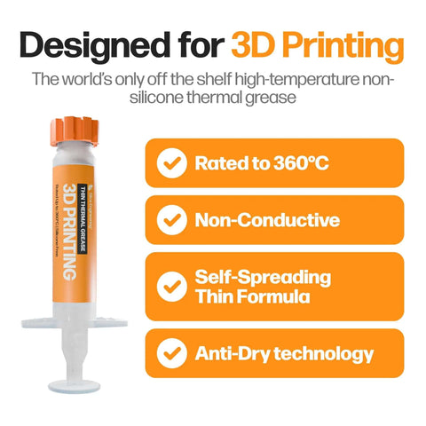 High Temperature Thermal Grease Paste For 3D Printers And High Heat Electronics, non-conductive, non-silicone in syringe