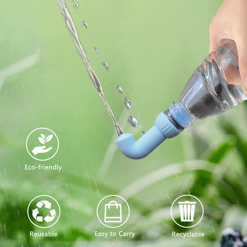 Three Pack Portable Bidet For Toilet And Travel On The Go, Ultra Lightweight Shattaf Bidet Sprayer For Hiking And Camping, Bottle Compatible, Easy Squeeze Water Flow Control, Ideal For Outdoor Travel, showing easy water flow control with eco-friendly icons.