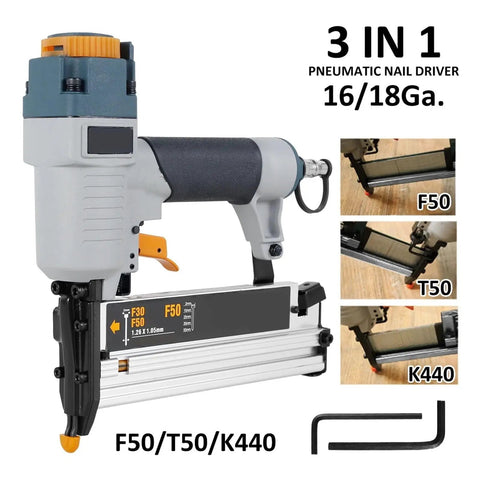 Professional Grade Pneumatic Brad Nailer With Snap Trigger Action And Precision Depth Dial Driving Tight Seams Zero Fatigue Grip All Weekend Long For Hard Working Tradesmen And Craftsmen