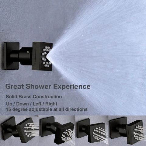 Matte Black Shower Jet Body Spray Kit With 2 Function Side Wall Mounted Sprayer Heads Square Brass Massage Sprayers