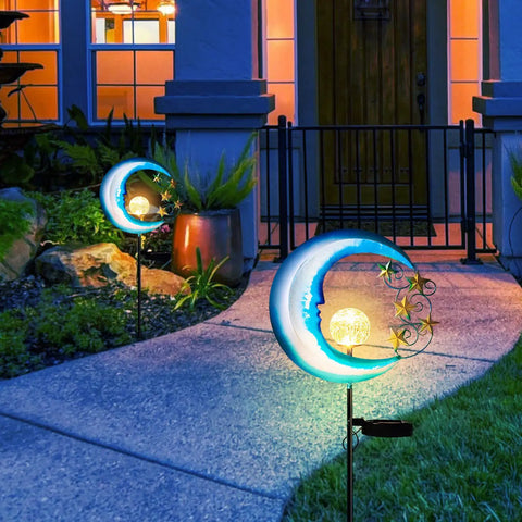 Solar Powered Outdoor Lights Moon And Star Garden Stake Decor For Pathways And Patio Waterproof Landscape Lighting