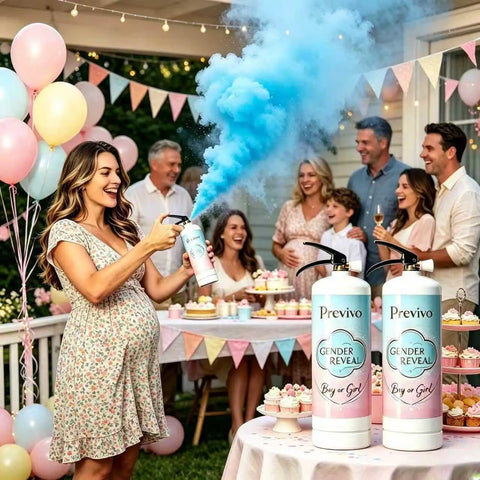 Massive Gender Reveal Fire Extinguisher Spray Two Pack Filled With Two Pounds Of Biodegradable Powder smoke cannon in use.
