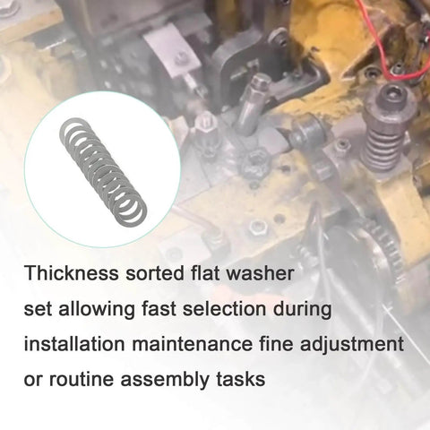 M13 By 19mm 304 Stainless Flat Washer Shim Set 48 Pieces With Four Thicknesses shown near machinery mount