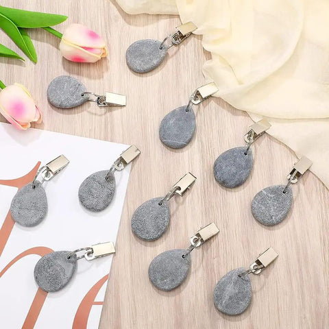 4 Pack Tablecloth Weights Hangers Stone And Metal Drop Weights Clips For Outdoor Picnics And Banquets Heavy Table Cover Clips To Prevent Slippage Gray displayed on surface