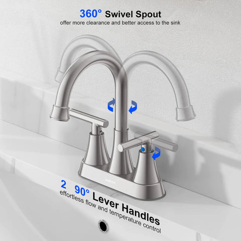 4 Inch Brushed Nickel Bathroom Sink Faucet With Pop Up Drain And Supply Lines 3 Hole Centerset Stainless Steel Vanity RV Faucet Easy Install Durable Build