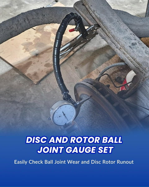 Pro Grade Disc Brake Rotor Gauge For Runout And Flatness Check, Flexible Arm Attached to Disc with Dial Indicator