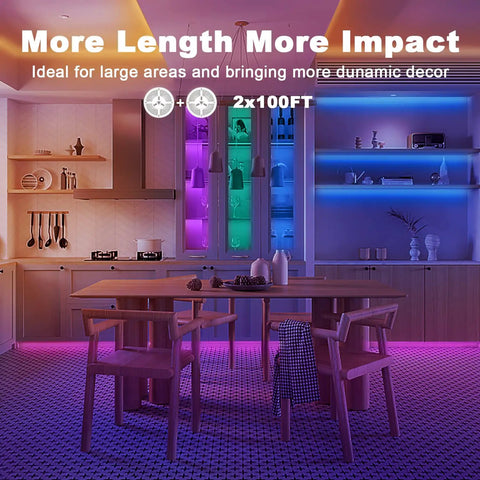 Led Strip Lights 200ft Two Rolls For Bedroom With App And Remote Control 24V Color Changing Light Strips in kitchen decor