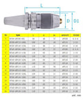 Heavy Duty BT50 Collet Holder For CNC Milling And Grinding Machines with dimensions and specifications table.