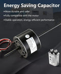 RV Air Conditioner Fan Motor Replacement With Capacitor One Third Horsepower 115V Dual Speed 1675 And 1080 RPM close-up