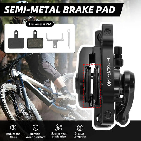 Badass Bike Disc Brake Kit Aluminum Front And Rear Caliper with semi-metal brake pads 4mm thick for mountain bikes.