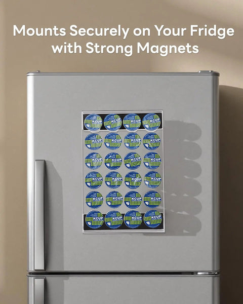 Magnetic K Cup Holder For Fridge And Office Counter, 24 K Cup Acrylic Pod Organizer With Magnets on fridge door