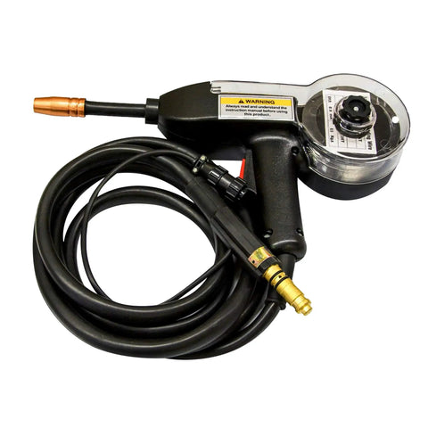 Close-up of aluminum spool gun for MIG Welder 175A With Aluminum Spool Gun For Quick Start And Auto Synergistic Settings, 240V Brown