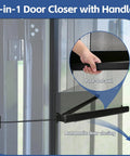 2-in-1 RV Screen Door Closer With Integrated Handle And Adjustable Tension Bar for camper, trailer, or motorhome shown installed