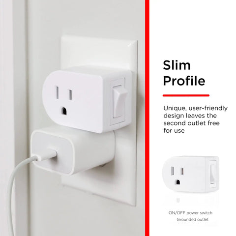Grounded Power Switch 2 Pack Outlet Extender With On Off Button, 3 Prong Indoor Lights And Small Appliance Adapter in use
