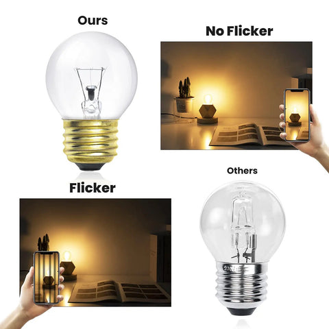 Comparison of 40 Watt G45 Oven Light Bulb Pack Of 5 With E26 Base 120V 330 Lumens High Temperature and a competitor's bulb