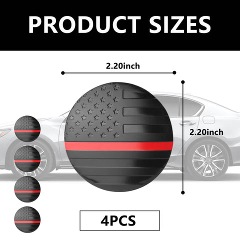 American Flag Wheel Center Caps And 56 Mm Hub Covers With Bold Black Red Detail For Fresh Auto Exterior Mods. Size: 2.20 inches.