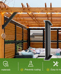 Hella Sturdy 45 Degree Metal Corner Braces Heavy Weight Steel Post Beam Connectors With All Weather Shielding in a covered porch.