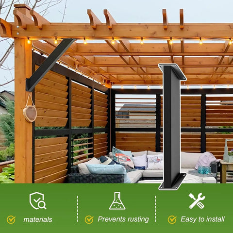 Heavy Duty 45 Degree Angle Brackets Matte Black Steel Corner Fasteners For Pergola Kits Wall Cabinets And Outdoor Builds Tough As Nails With Heavy Load Capacity installed in wooden pergola.