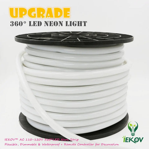 Coiled 360 Degree LED Neon Light Strip Rope Light With Remote, Dimmable And Waterproof, 110 To 120 Volt AC, Warm White, 32.8 Feet
