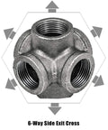 Black 6 Way Side Exit Cross Cast Iron Pipe Fitting For Vintage Industrial DIY Projects And Furniture Shelves Half Inch Threaded Elbow For Easy Installation Heavy Duty Durable Performance In Home Workshop