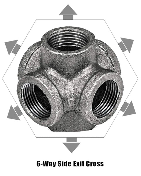 Black 6 Way Side Exit Cross Cast Iron Pipe Fitting For Vintage Industrial DIY Projects And Furniture Shelves Half Inch Threaded Elbow For Easy Installation Heavy Duty Durable Performance In Home Workshop