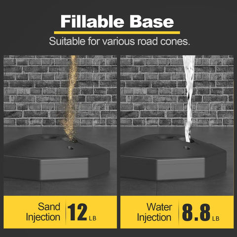Six Pack Traffic Delineator Posts With Fillable Bases for sand and water injection, stable parking lot barriers, black base