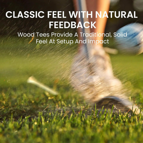 Golfer using Natural Bamboo Golf Tees Wood Two And Three Quarters Inch And Three And One Quarter Inch Bulk Packs on grass