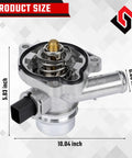 Badass Water Pump Thermostat Housing Kit Coolant Assembly Replacement Fit Buick Encore Chevy Cruze Sonic Trax 14L Turbo top view with dimensions.