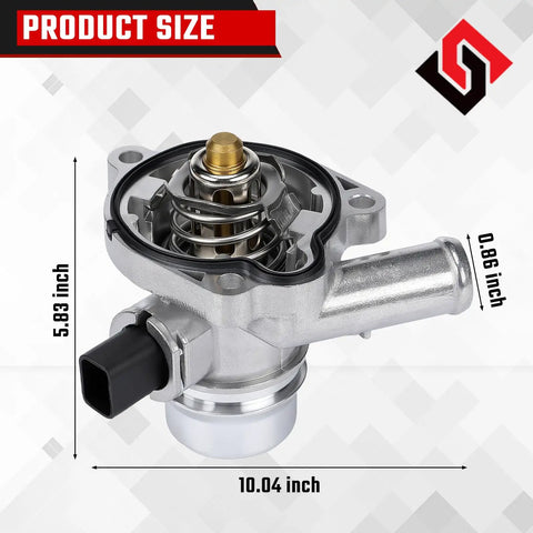 Badass Water Pump Thermostat Housing Kit Coolant Assembly Replacement Fit Buick Encore Chevy Cruze Sonic Trax 14L Turbo top view with dimensions.