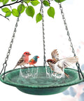 Hanging Bird Bath And Feeder Bowl For Outdoors 12 Inch With Chains Durable Weather Resistant PP Antique Green Backyard Garden Decor Dual Function