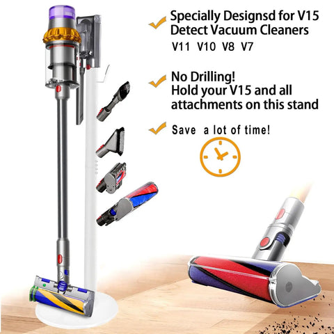 Freestanding Vacuum Dock Stand For Dyson V Series V15 Detect V11 V10 V8 V7 V6 holding vacuum and attachments, white finish