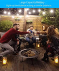 Outdoor Solar Lanterns 2 Pack 14 Inch Waterproof LED Hanging Lights With Flickering Flameless Candle For Garden Patio Table Decor Lasts 3X Longer 12 To 16 Hour Run Time Monocrystalline Panel lighting up a patio party scene.