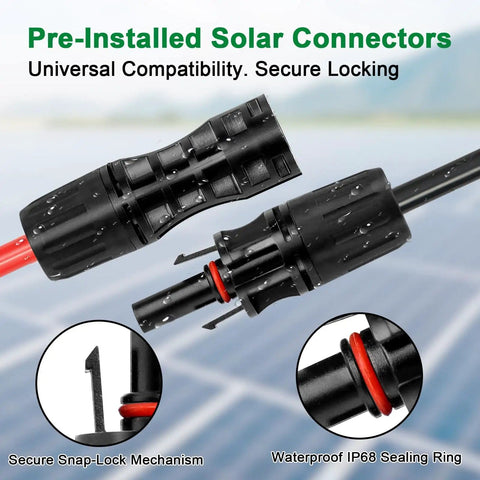 8 AWG Solar Extension Cable 50 Foot With Male And Female Connectors, close-up of snap-lock mechanism and sealing ring