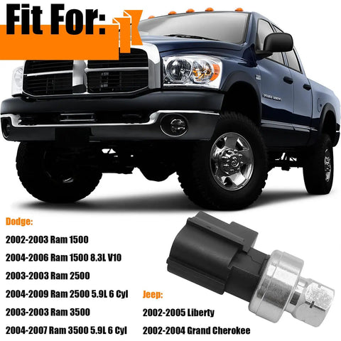 AC Pressure Sensor Switch Replacement for Dodge Ram 1500 2500 3500 and Jeep Liberty Grand Cherokee 2002 to 2004 Air Conditioning Clutch Pressure Sensor OE Replaces 5072138AA 5073617AA