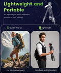 74 Inch Lightweight Camera Tripod For Mirrorless DSLR Phone And Camcorder Aluminum Stand with people holding tripod