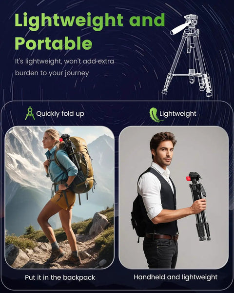 74 Inch Lightweight Camera Tripod For Mirrorless DSLR Phone And Camcorder Aluminum Stand with people holding tripod