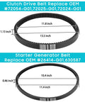 Drive And Starter Belt Kit For EZGO Gas Golf Carts 1994 And Newer, showing dimensions and OEM replacement numbers.