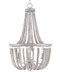 Dumas 3 Light Coastal Boho Chandelier With Weathered White Beads And Exposed Bulbs For A Cozy Vibe, White Finish, Rustic Design
