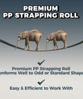 Heavy Duty Polypropylene Pallet Strapping Roll One Thousand Feet Long Half Inch Wide Four Hundred Pound Break Strength with elephants