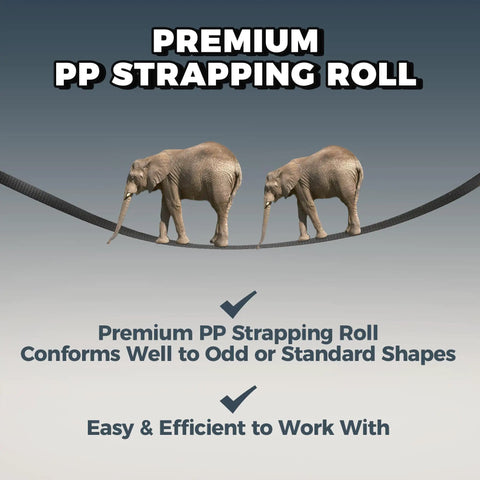Heavy Duty Polypropylene Pallet Strapping Roll One Thousand Feet Long Half Inch Wide Four Hundred Pound Break Strength with elephants