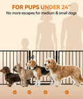 Extra Wide 60 Inch Free Standing Dog Gate For Home Doorways, showing 24 inch height with dogs for medium & small pets.