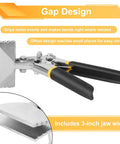 Sheet Metal Bender Pliers with 3 inch offset jaw and seven and a half cm long jaw for tight spaces, ergonomic handle visible.