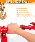 Close-up of Heavy Duty Chain Binders And Tie Down Chains 3/8 To 1/2 Inch 10 Foot Length With G70 Hooks Ratchet Load Binders, showing hook and chain detail.