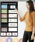 Hands On Number Of The Day Pocket Chart Set With 66 Erasable Math Cards And Pen Boho Style Classroom Decor displayed on wall