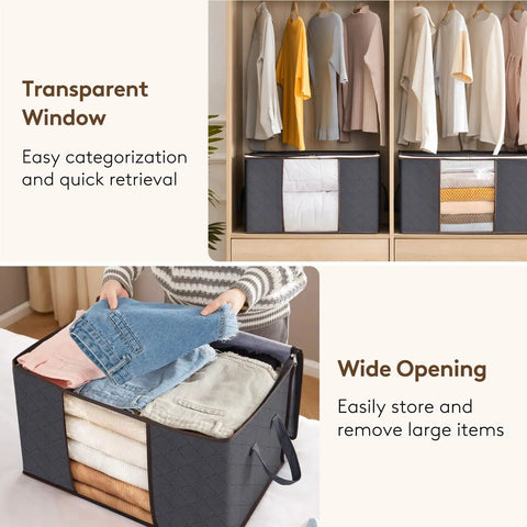Six Pack Super Sturdy Closet Storage Bins With Lids Foldable Wardrobe Organizers Featuring Clear Window Zippered Closures And Rock Solid Handles Totally Legit For Blankets Bedding And Winter Clothing
