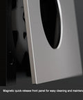 Close-up of the magnetic quick-release front panel of the Premium Coffee Bean Counter Dispenser for easy maintenance.